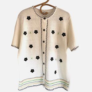 Stitches in Time Short Sleeve Cardigan Sweater NWT Embroidery